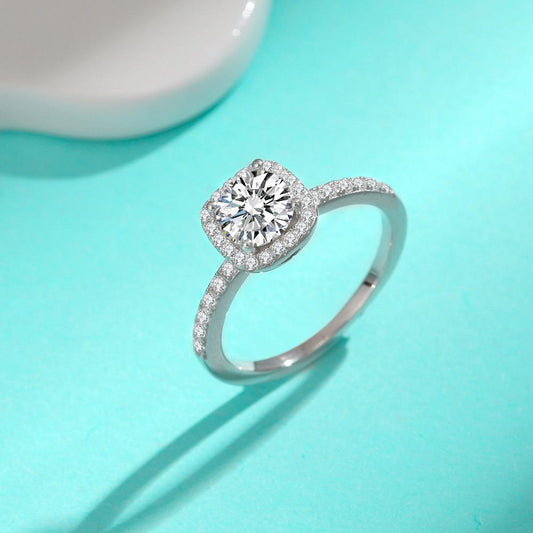 Moissanite Square Halo Ring
